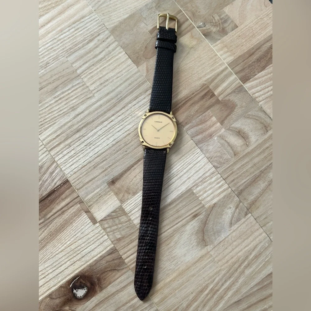 Lassale Super Rare Watch Hardy-Roma Leather Strap Gold-Tone Case, Dial, Hands